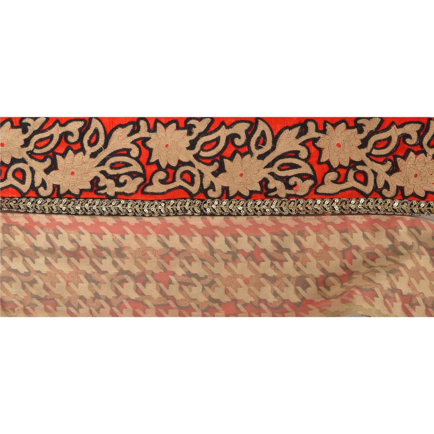 Sanskriti Vintage Saree/Sari 1 Yd Craft Border Organza Silk Embroidered Brown Trim Sewing Lace upholstery fabric