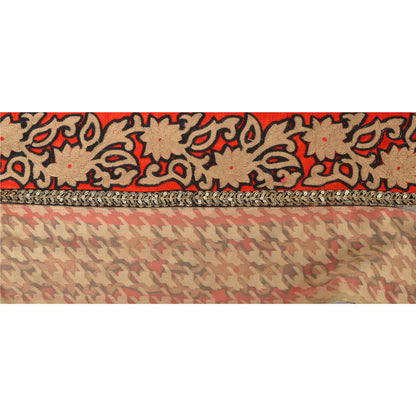 Sanskriti Vintage Saree/Sari 1 Yd Craft Border Organza Silk Embroidered Brown Trim Sewing Lace upholstery fabric