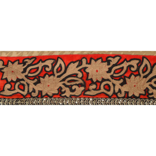 Sanskriti Vintage 1 YD Sarees Sari Border Organza Silk Brown Trim Sewing Lace