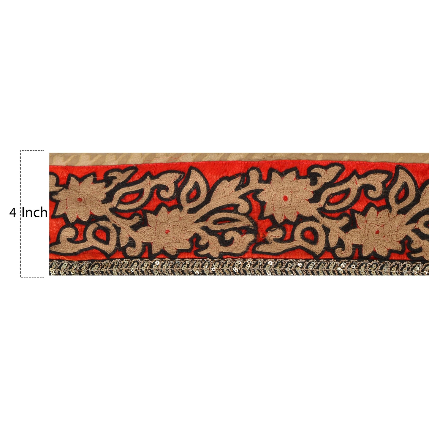 Sanskriti Vintage Saree/Sari 1 Yd Craft Border Organza Silk Embroidered Brown Trim Sewing Lace upholstery fabric