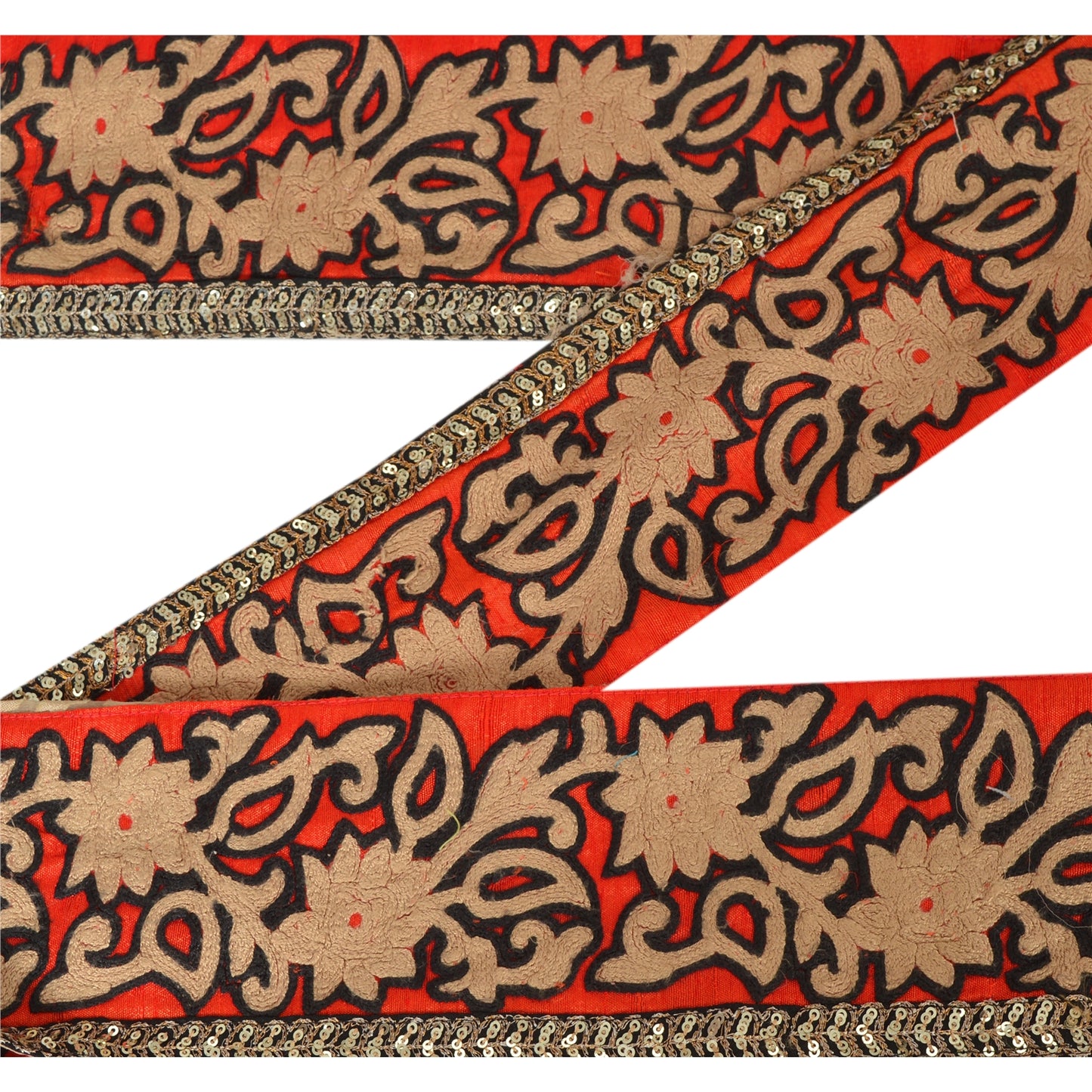Sanskriti Vintage Saree/Sari 1 Yd Craft Border Organza Silk Embroidered Brown Trim Sewing Lace upholstery fabric