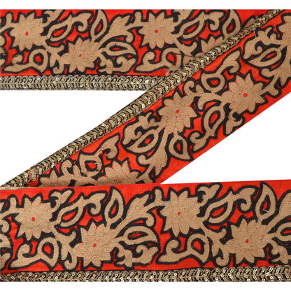 Sanskriti Vintage Saree/Sari 1 Yd Craft Border Organza Silk Embroidered Brown Trim Sewing Lace upholstery fabric