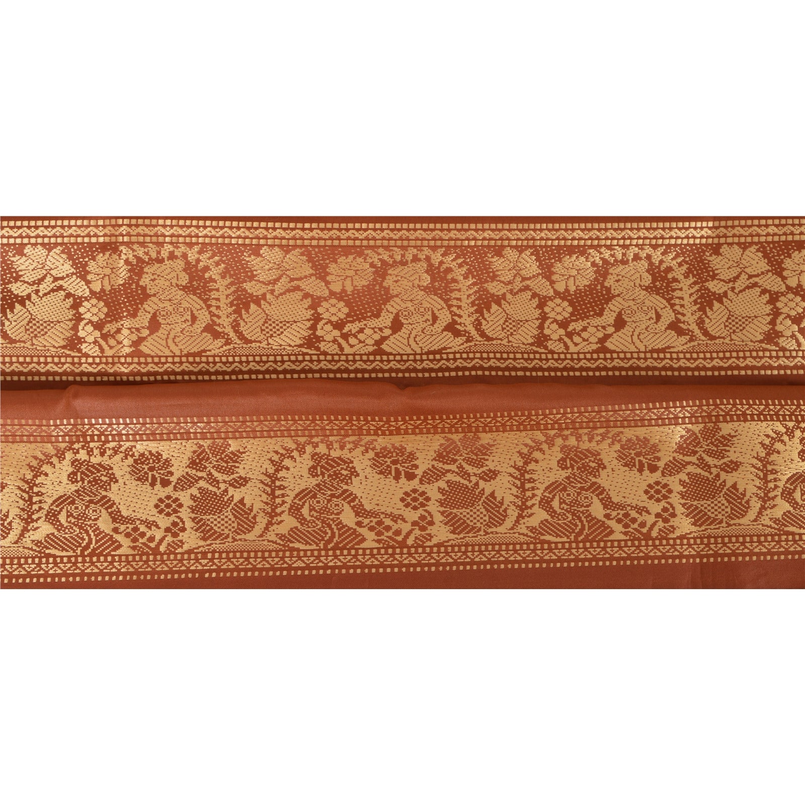 Sanskriti Vintage 1 Yd Saree Border Woven Baluchari Craft Sarees Pure Silk Flora & Leaf Trim Sewing Brown 2.5W Sari Lace