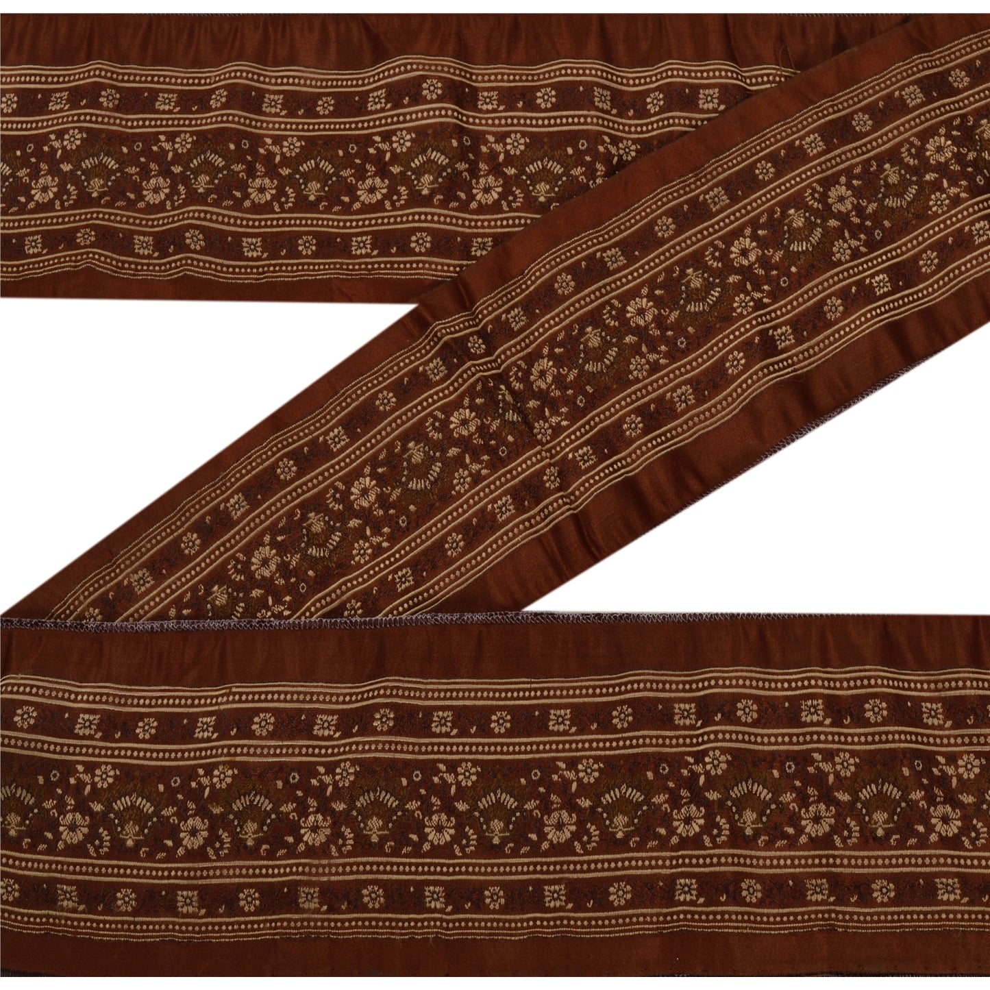 Sanskriti Vintage 1 YD Sari Border Woven Indian Trim Sewing Brown Craft Lace