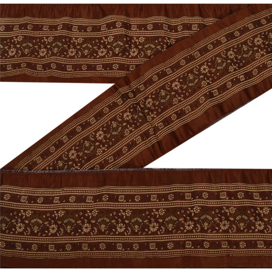 Sanskriti Vintage 1 YD Sari Border Woven Indian Trim Sewing Brown Craft Lace