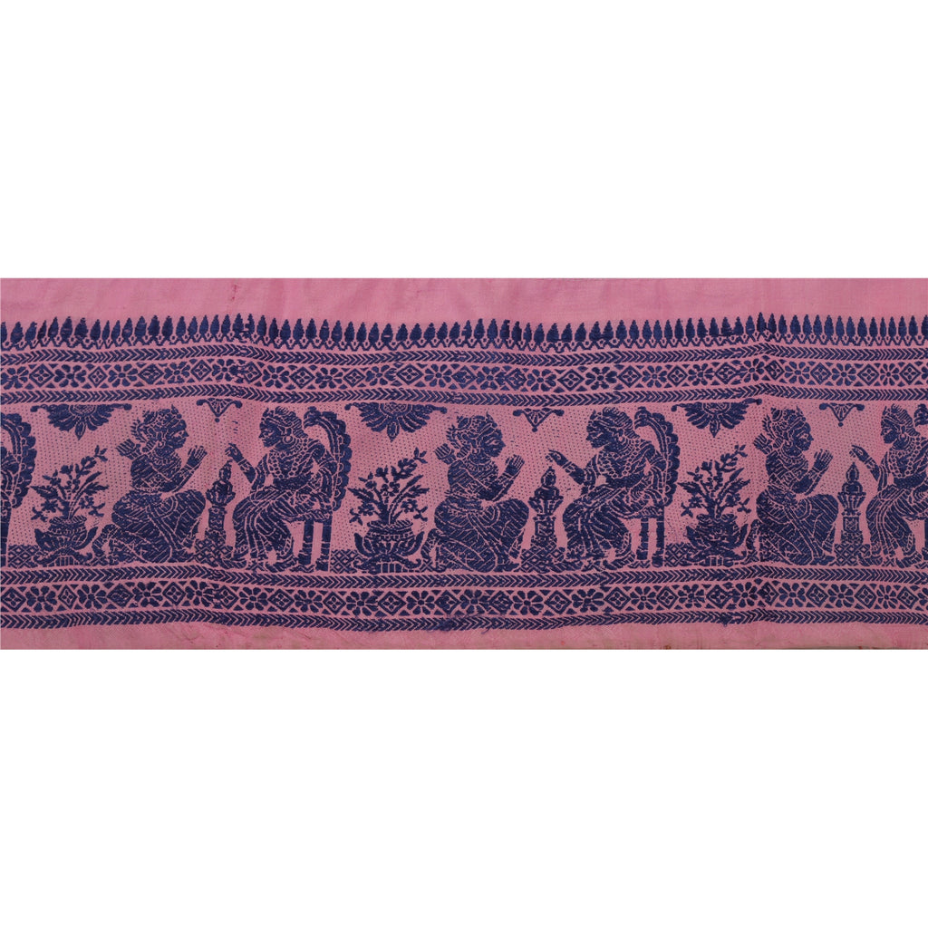 Sanskriti Vintage 1 YD Sari Border Woven Baluchari Trim Sewing Pink Craft Lace