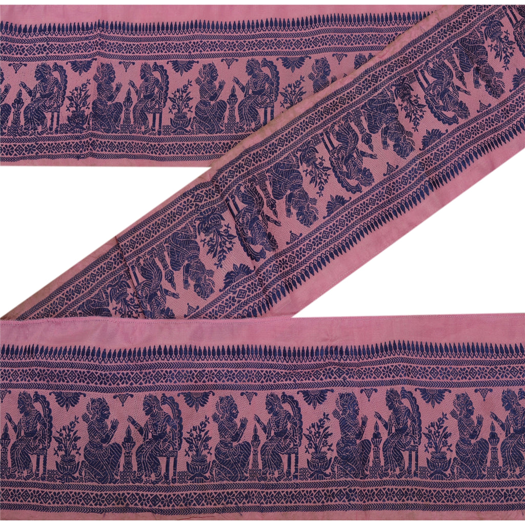 Sanskriti Vintage 1 YD Sari Border Woven Baluchari Trim Sewing Pink Craft Lace