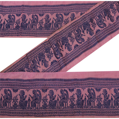 Sanskriti Vintage 1 YD Sari Border Woven Baluchari Trim Sewing Pink Craft Lace