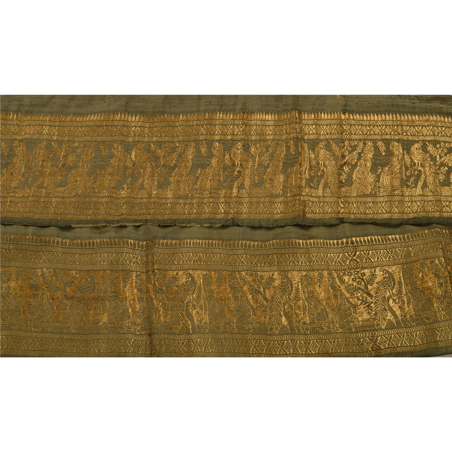 Sanskriti Vintage 1 Yd Sari Border Woven Baluchari Trim Sewing Green Craft Lace