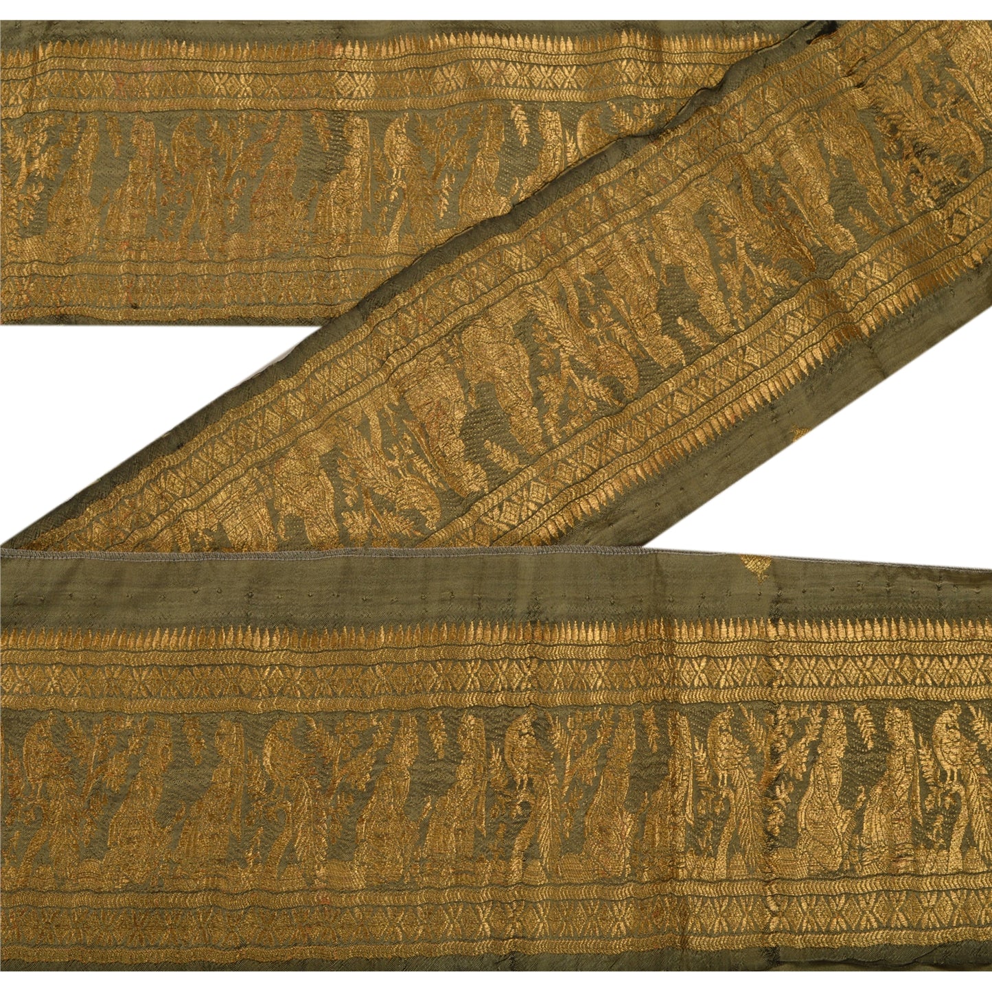 Sanskriti Vintage 1 Yd Sari Border Woven Baluchari Trim Sewing Green Craft Lace