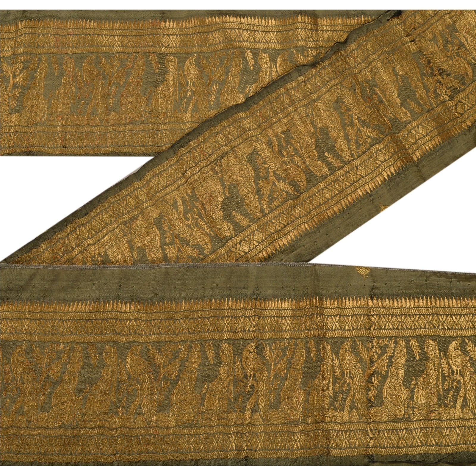 Sanskriti Vintage 1 Yd Sari Border Woven Baluchari Trim Sewing Green Craft Lace