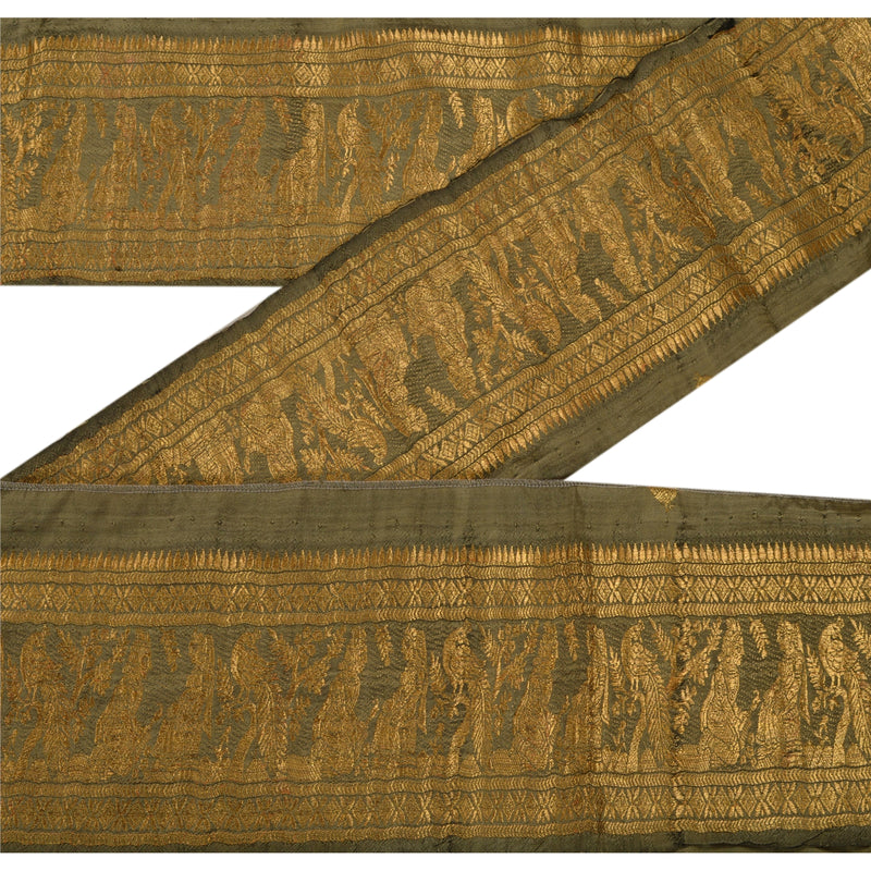 Sanskriti Vintage 1 Yd Sari Border Woven Baluchari Trim Sewing Green Craft Lace