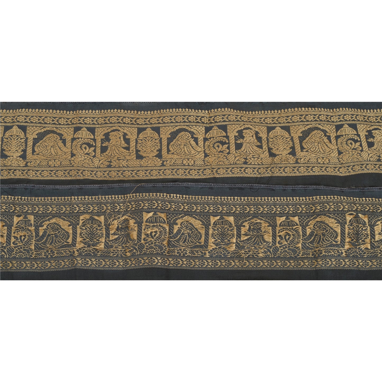 Sanskriti Vintage 1 YD Sari Border Woven Baluchari Trim Grey Craft Lace