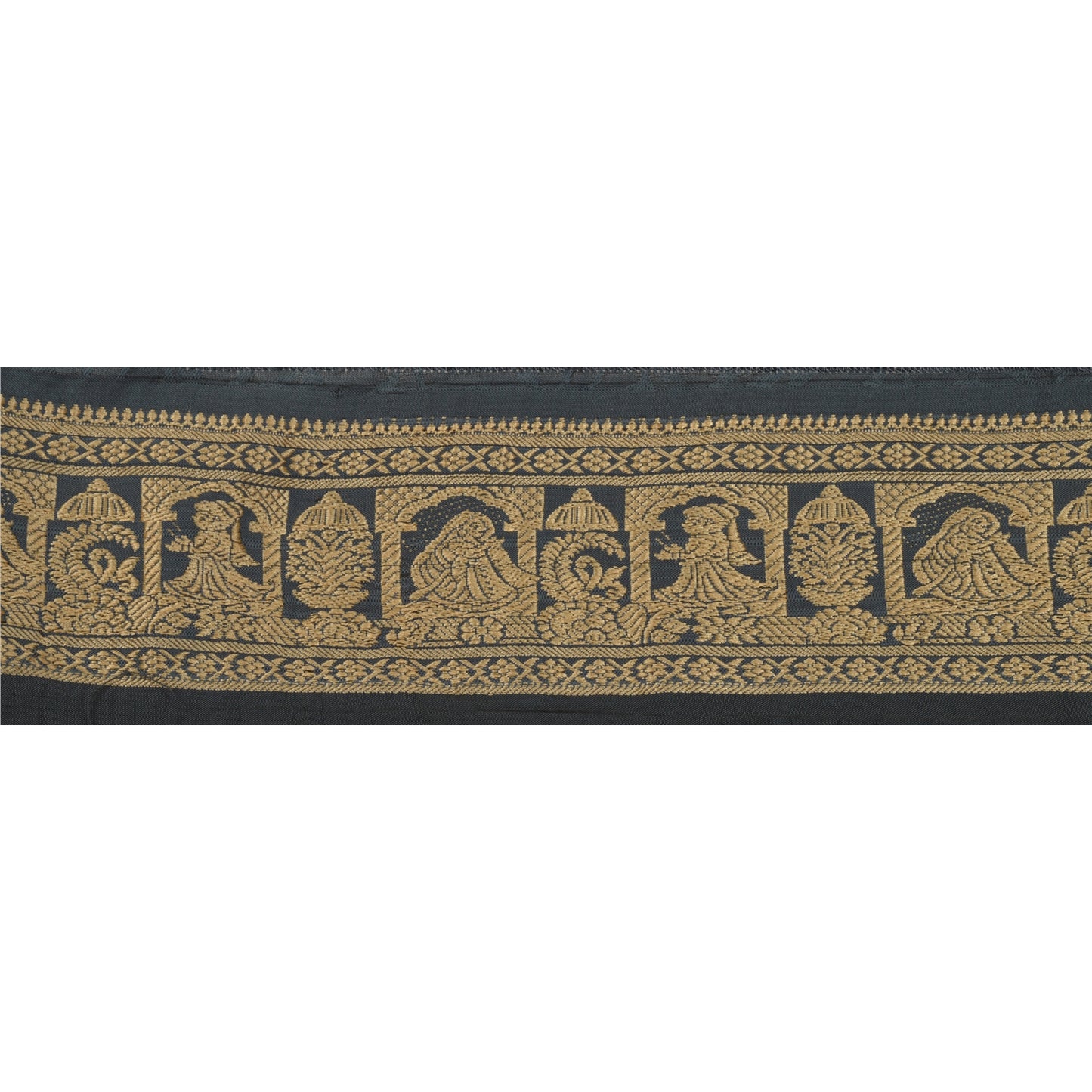 Sanskriti Vintage 1 YD Sari Border Woven Baluchari Trim Grey Craft Lace