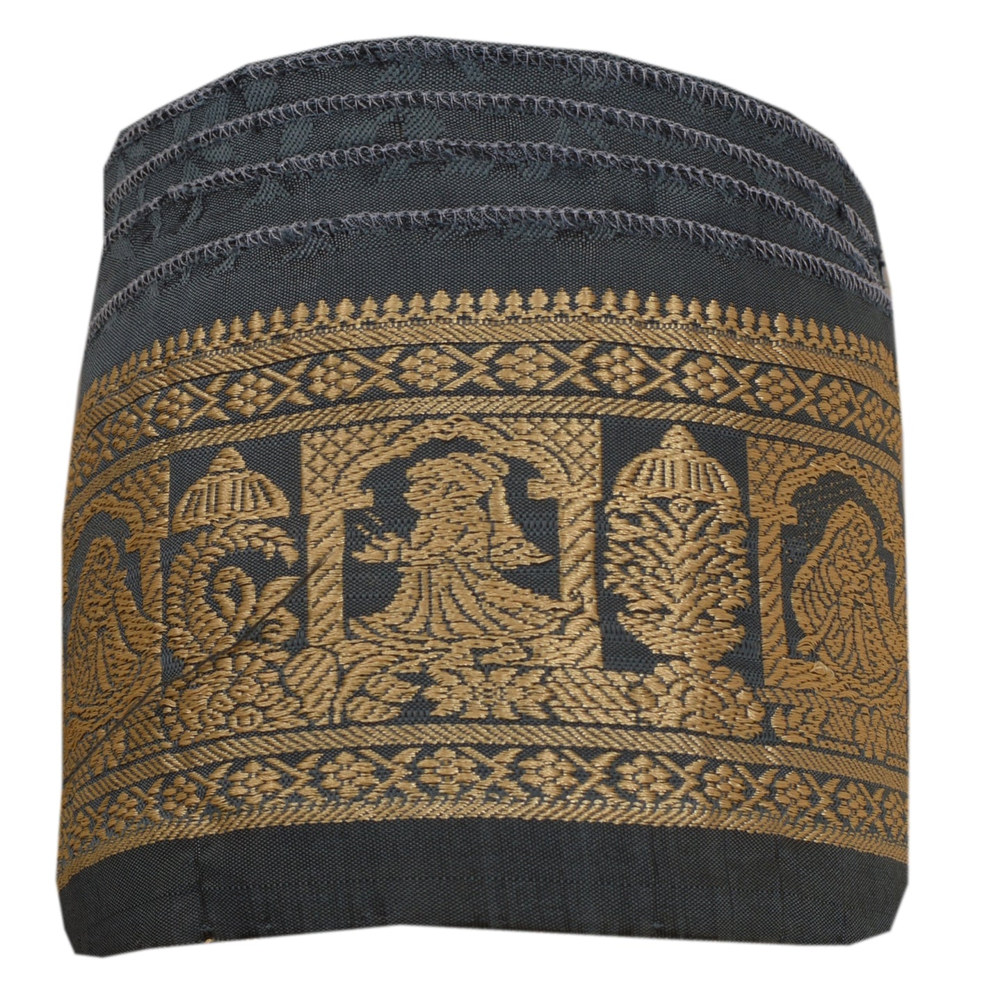 Sanskriti Vintage 1 YD Sari Border Woven Baluchari Trim Grey Craft Lace