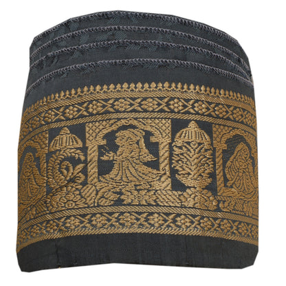 Sanskriti Vintage 1 YD Sari Border Woven Baluchari Trim Grey Craft Lace