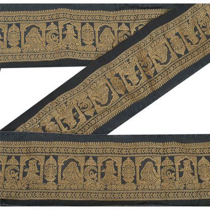Sanskriti Vintage 1 YD Sari Border Woven Baluchari Trim Grey Craft Lace