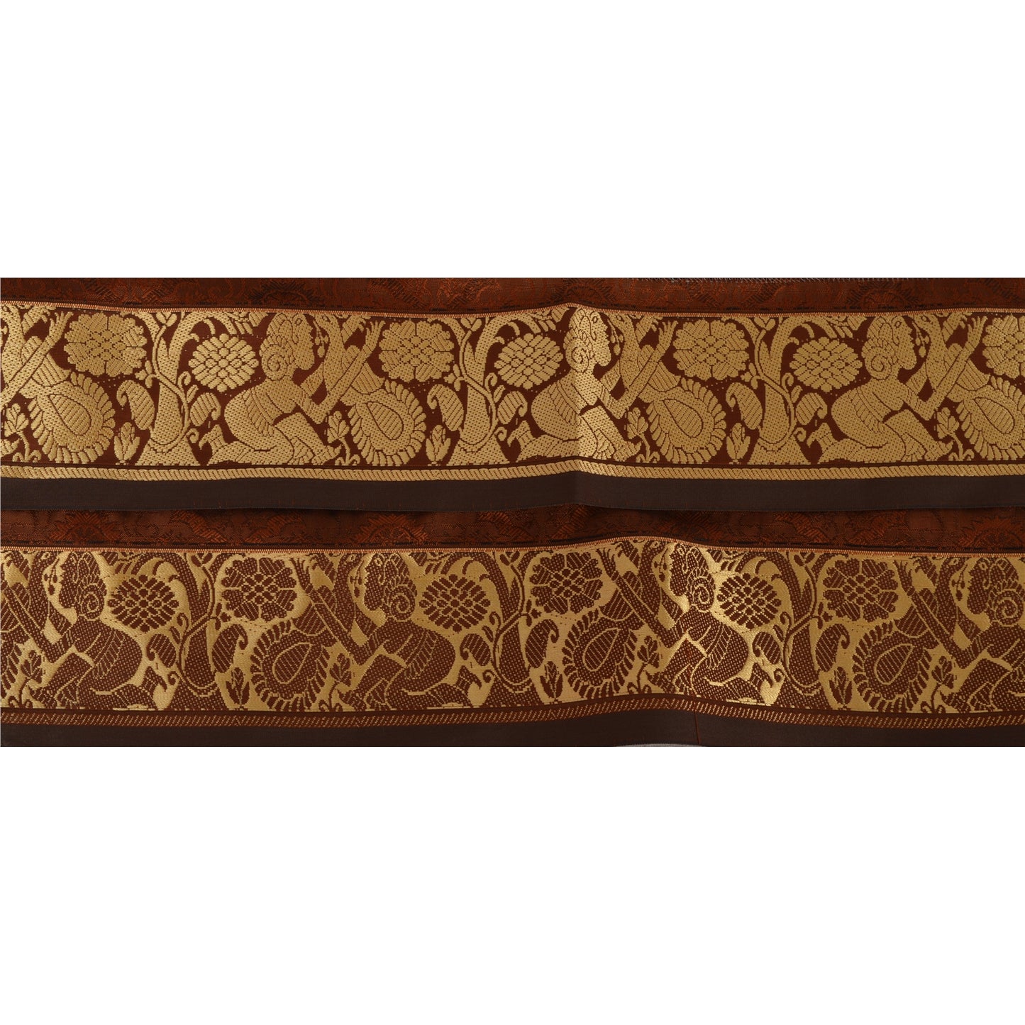 Sanskriti Vintage 1 YD Sari Border Trim Woven Baluchari Trim Sewing Brown Lace