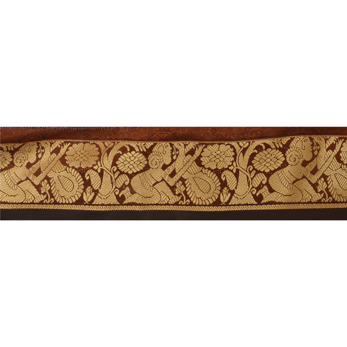 Sanskriti Vintage 1 YD Sari Border Trim Woven Baluchari Trim Sewing Brown Lace
