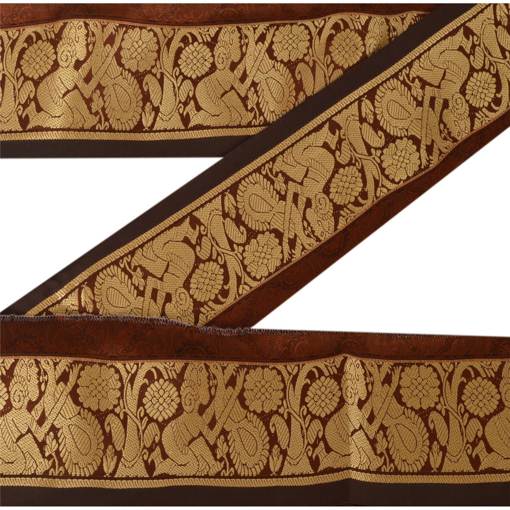 Sanskriti Vintage 1 YD Sari Border Trim Woven Baluchari Trim Sewing Brown Lace