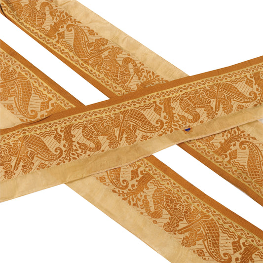 Sanskriti Vintage 1 YD Sari Border Woven Baluchari Craft Trim Sewing Cream  Lace
