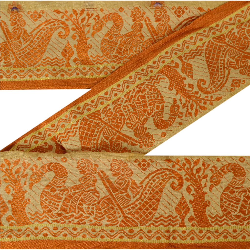 Sanskriti Vintage 1 YD Sari Border Woven Baluchari Craft Trim Sewing Cream  Lace