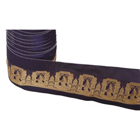 Sanskriti Vintage 1 Yd Sari Border Woven Craft Trim Sewing Blue Decor Lace