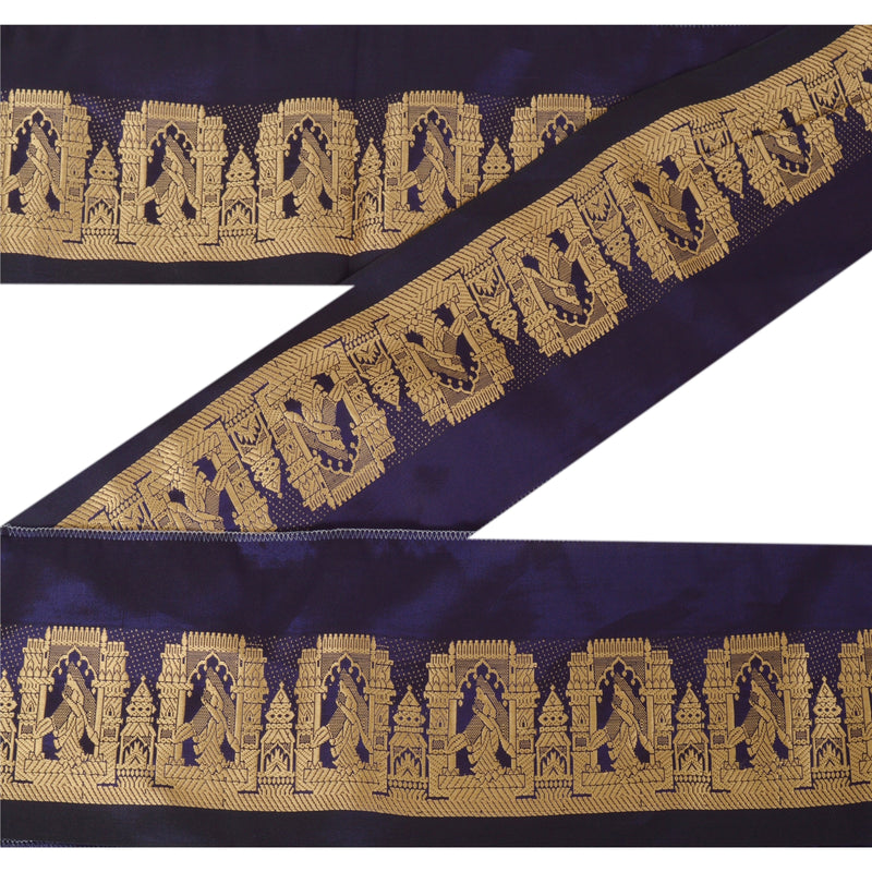 Sanskriti Vintage 1 Yd Sari Kant Vævet Håndværkskant Syning Blå Dekor Blonde