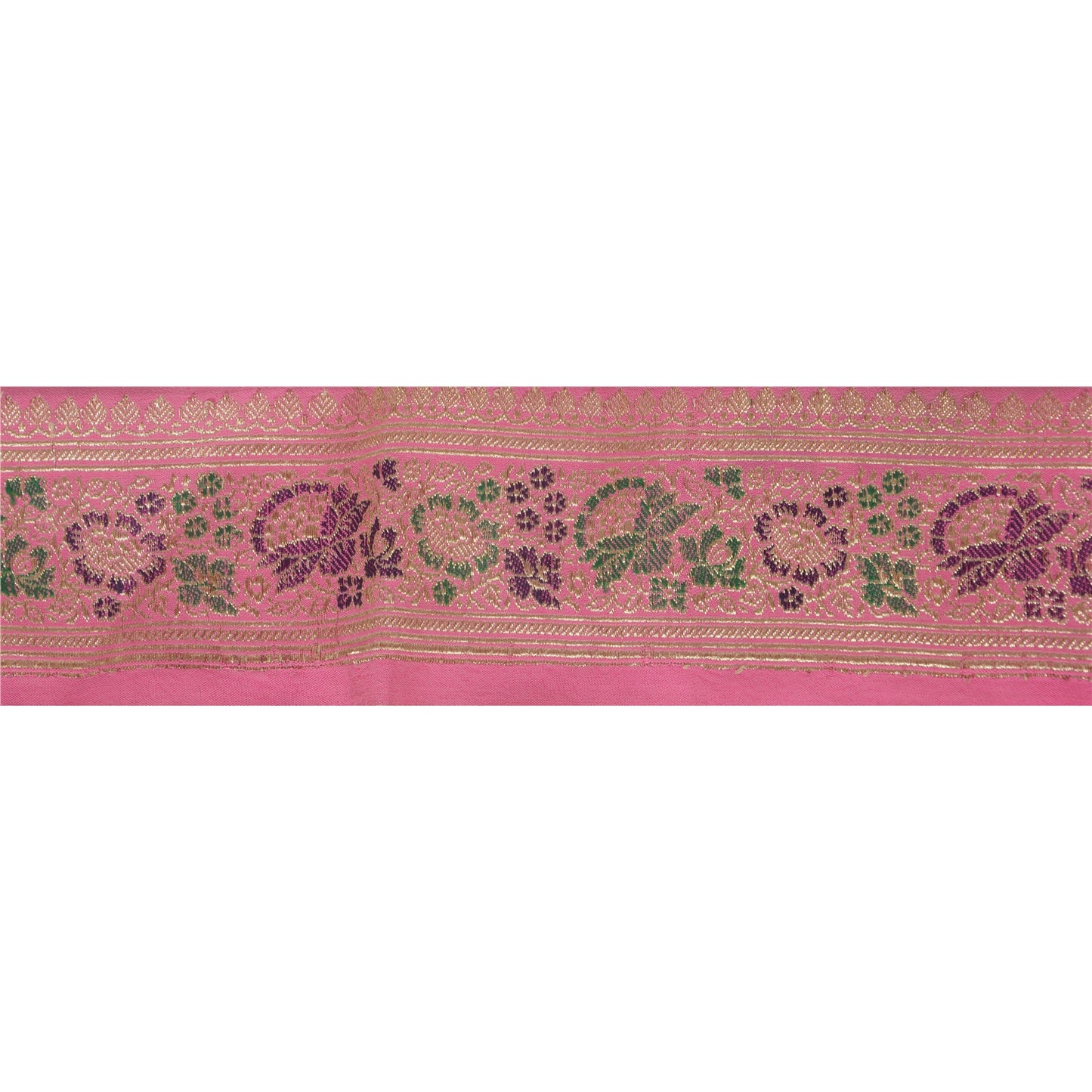 Sanskriti Vintage 1 YD Trim Sari Border Woven Brocade Craft Sewing TrimPink Lace