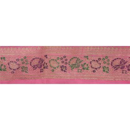 Sanskriti Vintage 1 YD Trim Sari Border Woven Brocade Craft Sewing TrimPink Lace