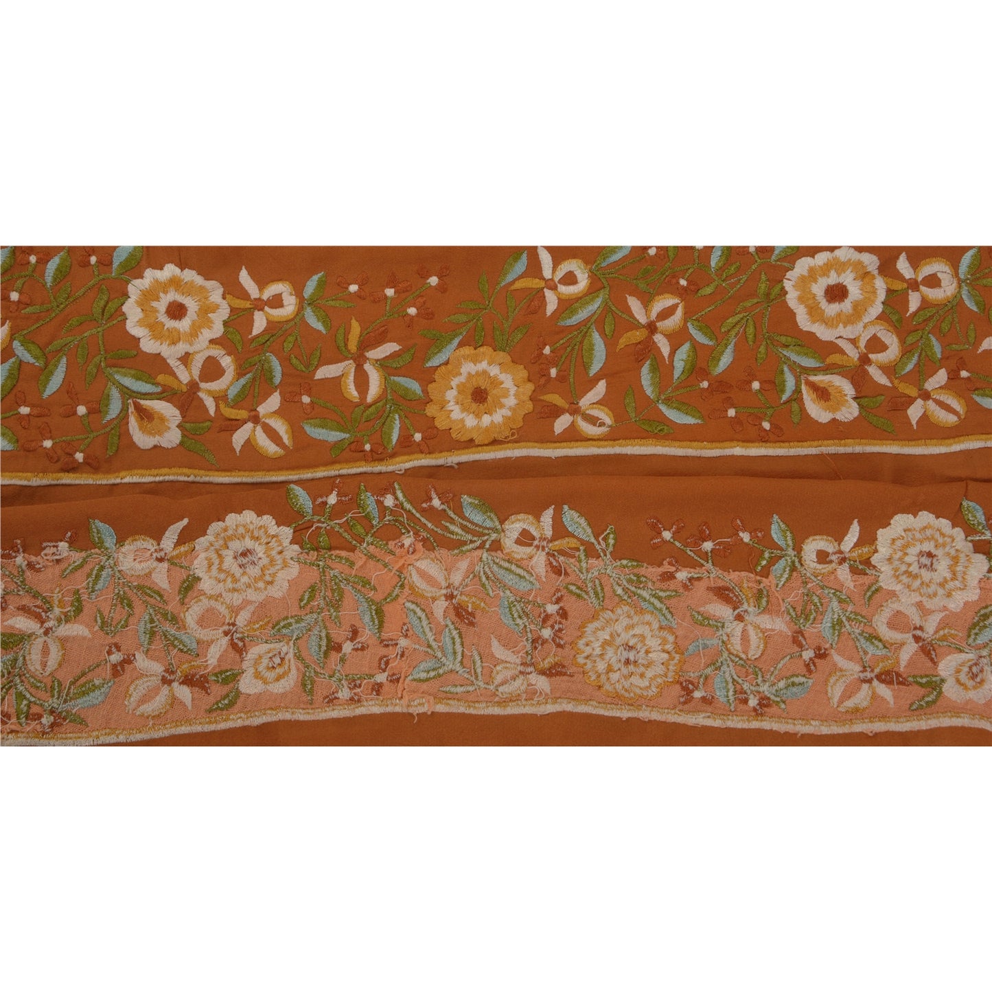 Sanskriti Vintage 1 YD Sari Border Embroidered Sewing Craft Orange Trim Lace