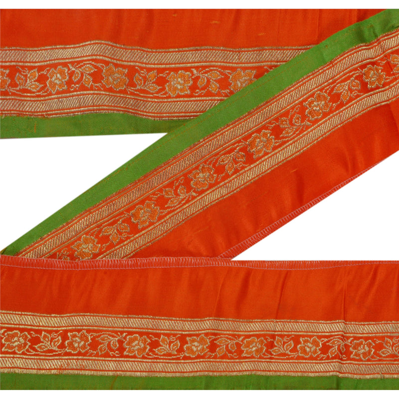 Sanskriti Vintage Silk Sari Border: Orange Brocade Trim Ribbon with Zari by upholstery fabric