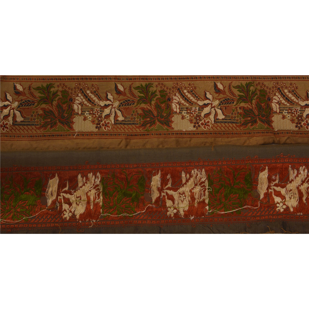 Sanskriti Vintage 1 YD Sari Border Woven Brocade Trim Sewing Brown Lace