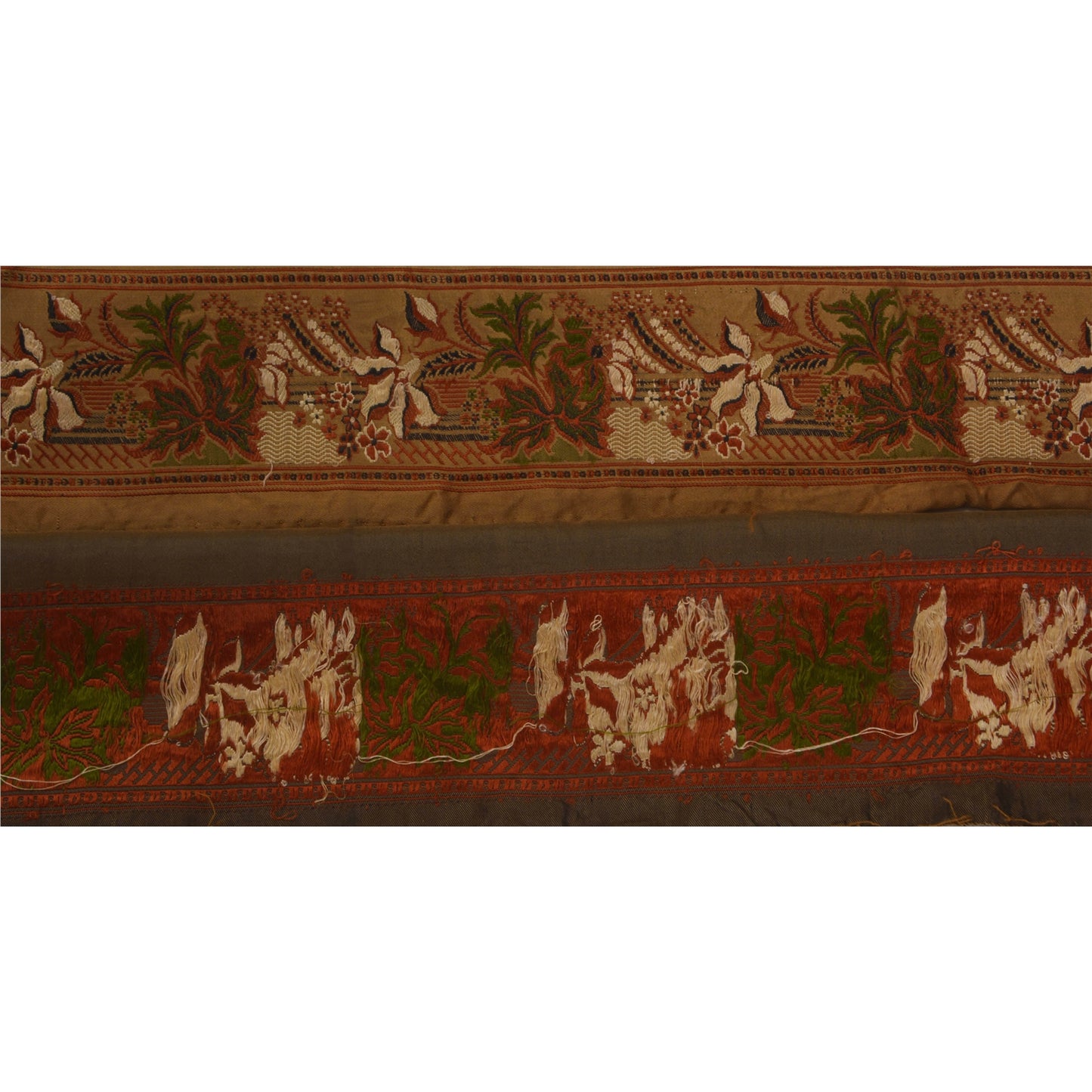 Sanskriti Vintage 1 YD Sari Border Woven Brocade Trim Sewing Brown Lace