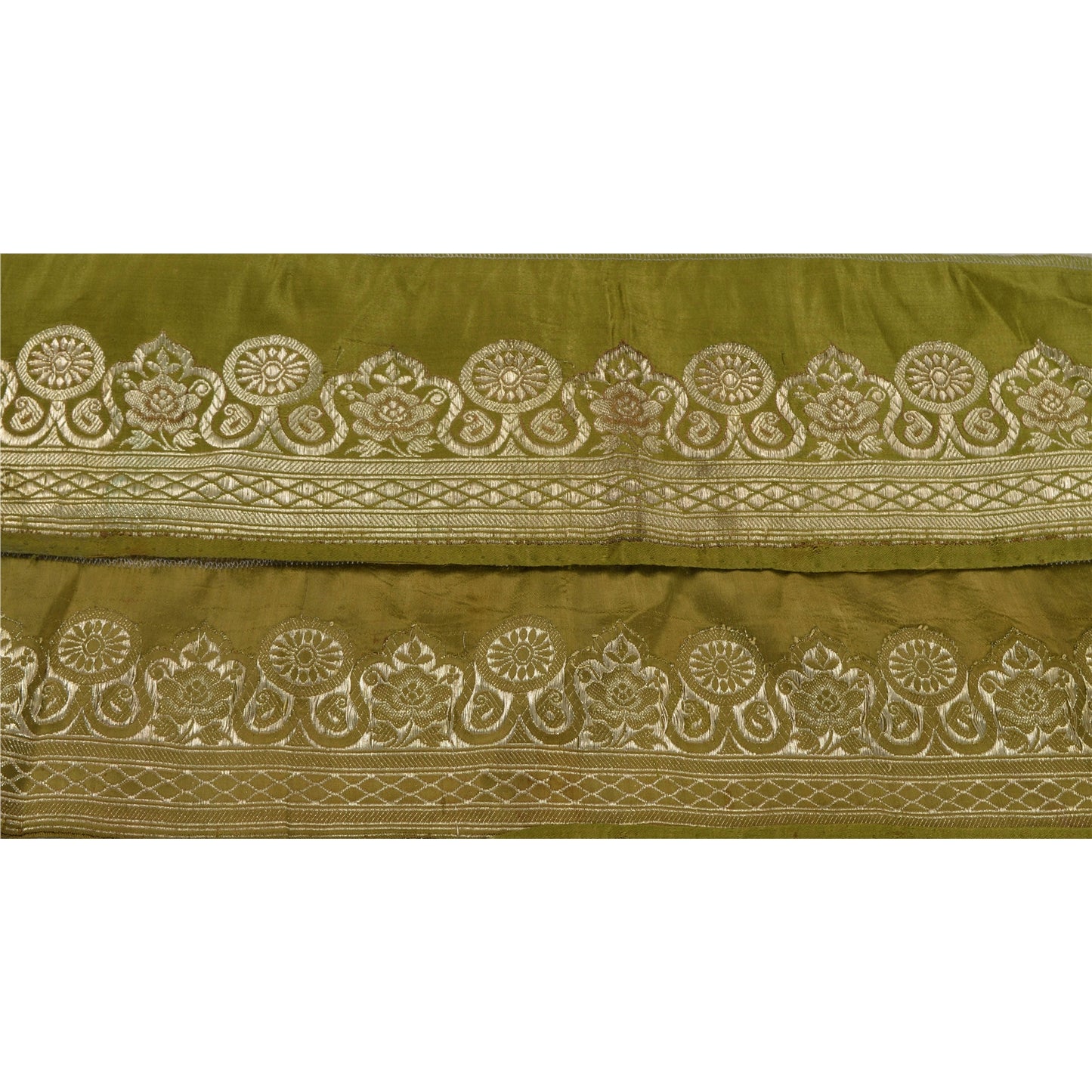 Sanskriti Vintage 1 YD Trim Sari Border Antique Woven Brocade Craft Green Lace