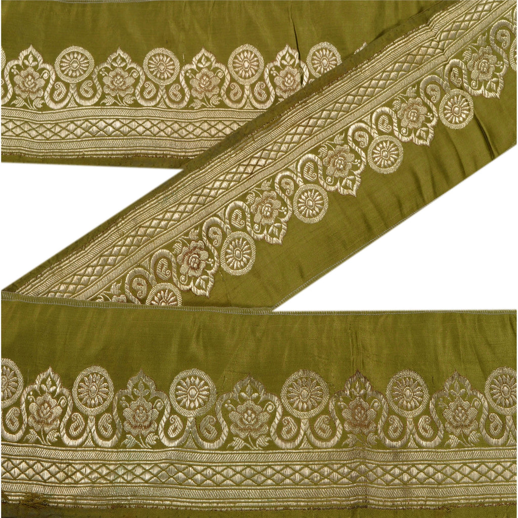 Sanskriti Vintage 1 YD Trim Sari Border Antique Woven Brocade Craft Green Lace