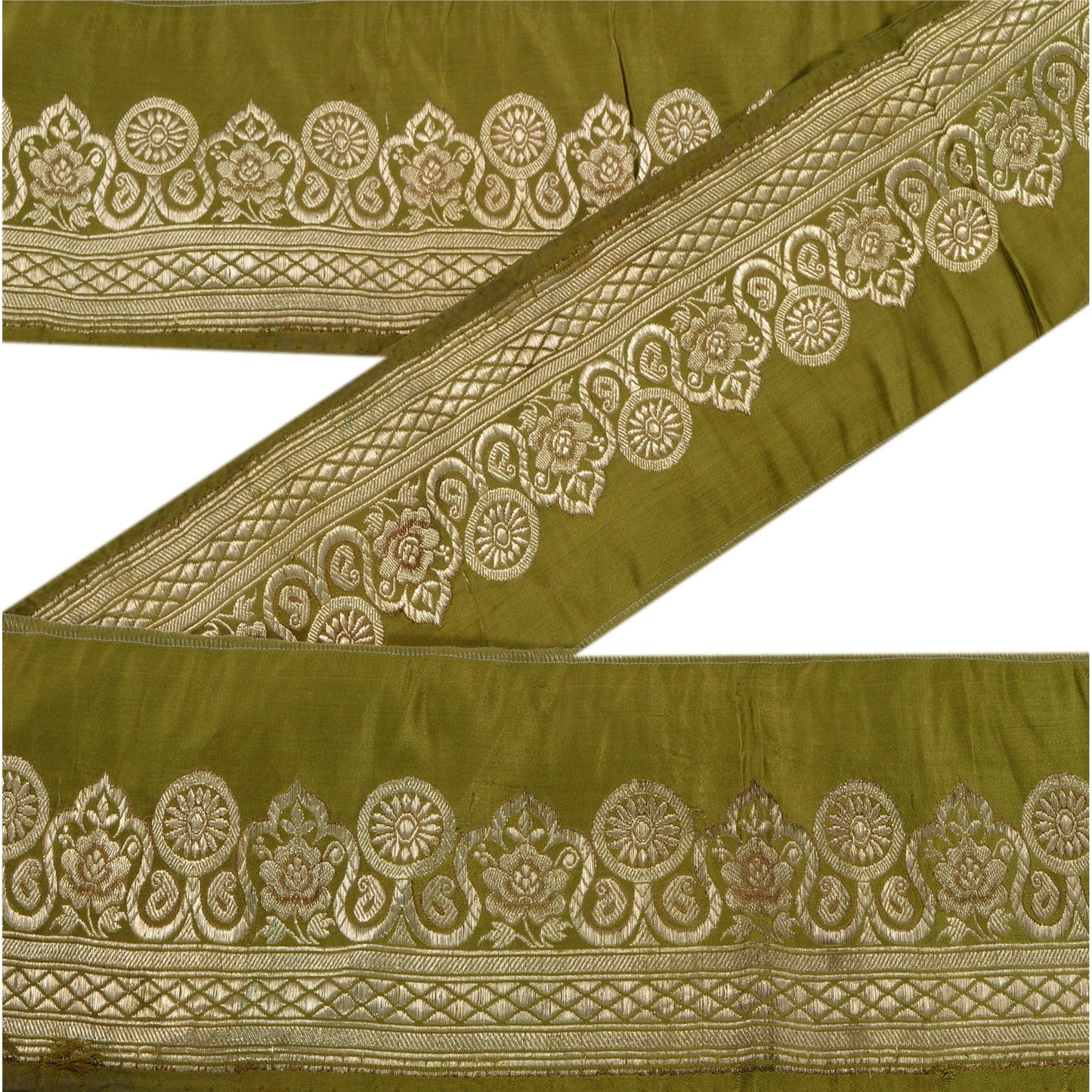 Sanskriti Vintage 1 YD Trim Sari Border Antique Woven Brocade Craft Green Lace