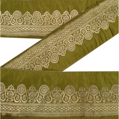 Sanskriti Vintage 1 YD Trim Sari Border Antique Woven Brocade Craft Green Lace
