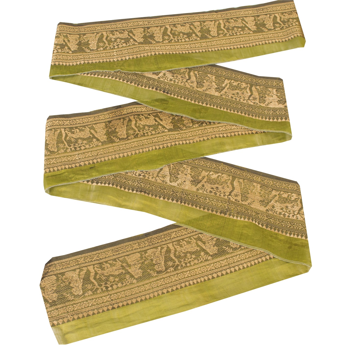 Sanskriti Vintage 1 YD Sari Border Craft Woven Baluchari Trim Green 4.2W Lace