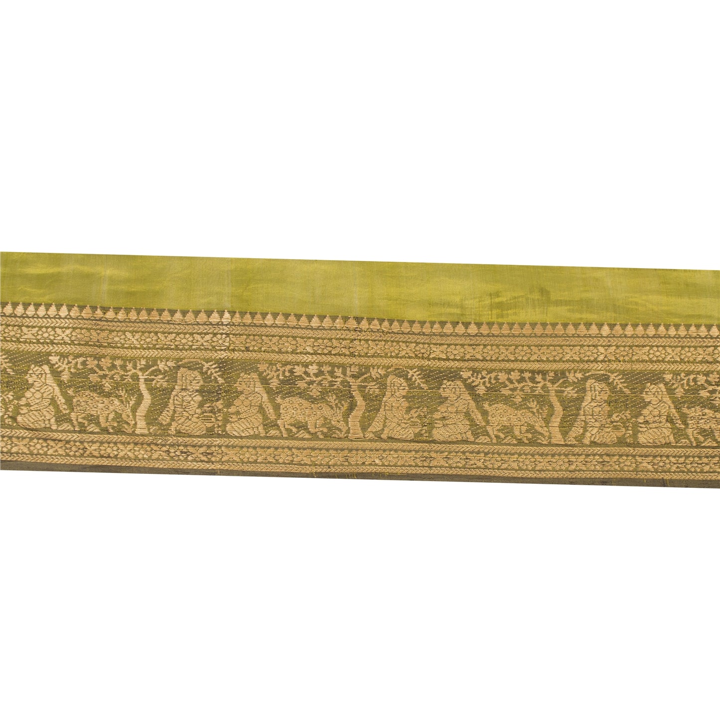 Sanskriti Vintage 1 YD Sari Border Craft Woven Baluchari Trim Green 4.2W Lace