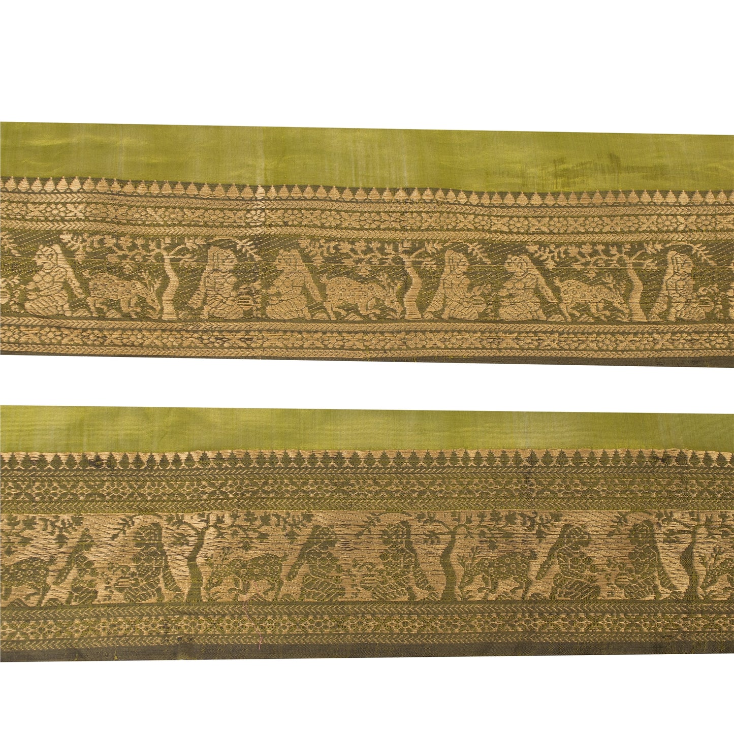 Sanskriti Vintage 1 YD Sari Border Craft Woven Baluchari Trim Green 4.2W Lace