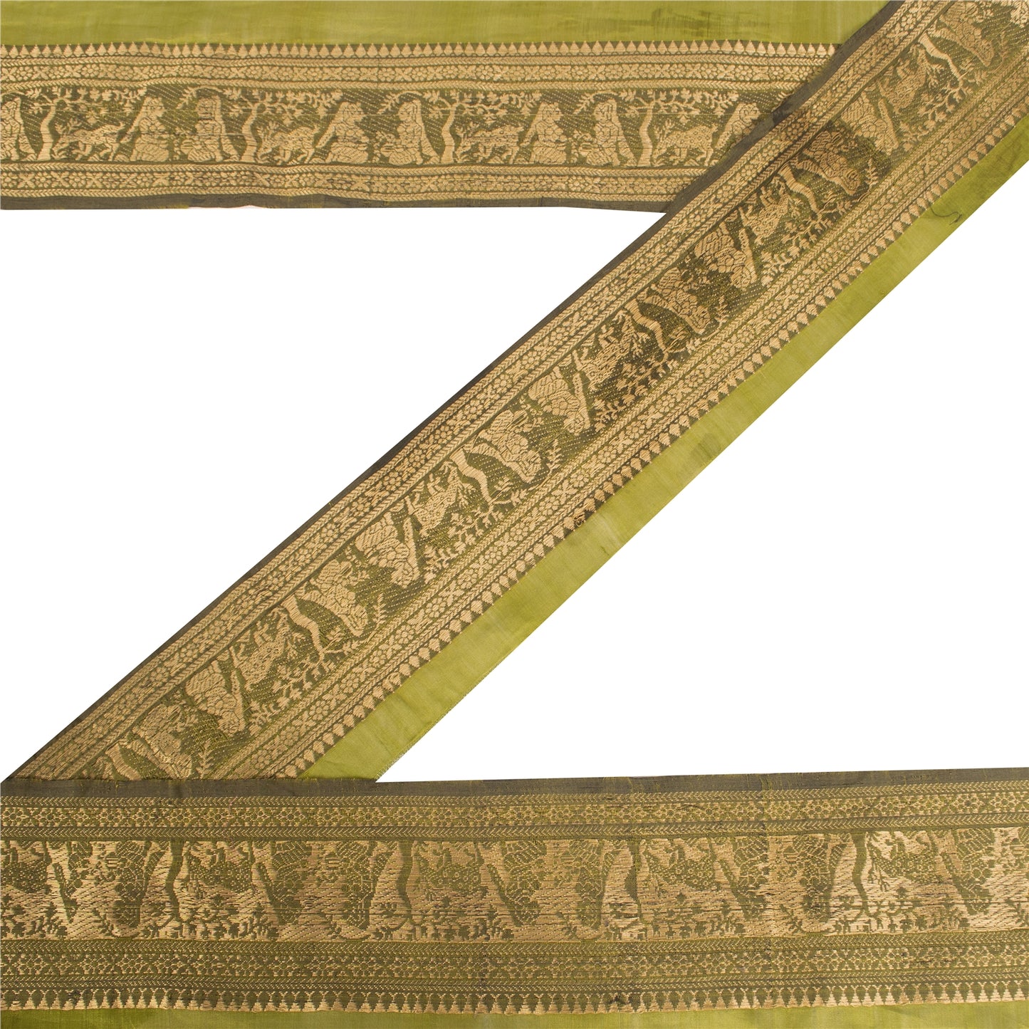 Sanskriti Vintage 1 YD Sari Border Craft Woven Baluchari Trim Green 4.2W Lace