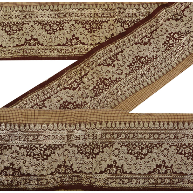 Sanskriti Vintage 1 YD Trim Sari Border Woven Brocade Craft Sewing Brown Lace