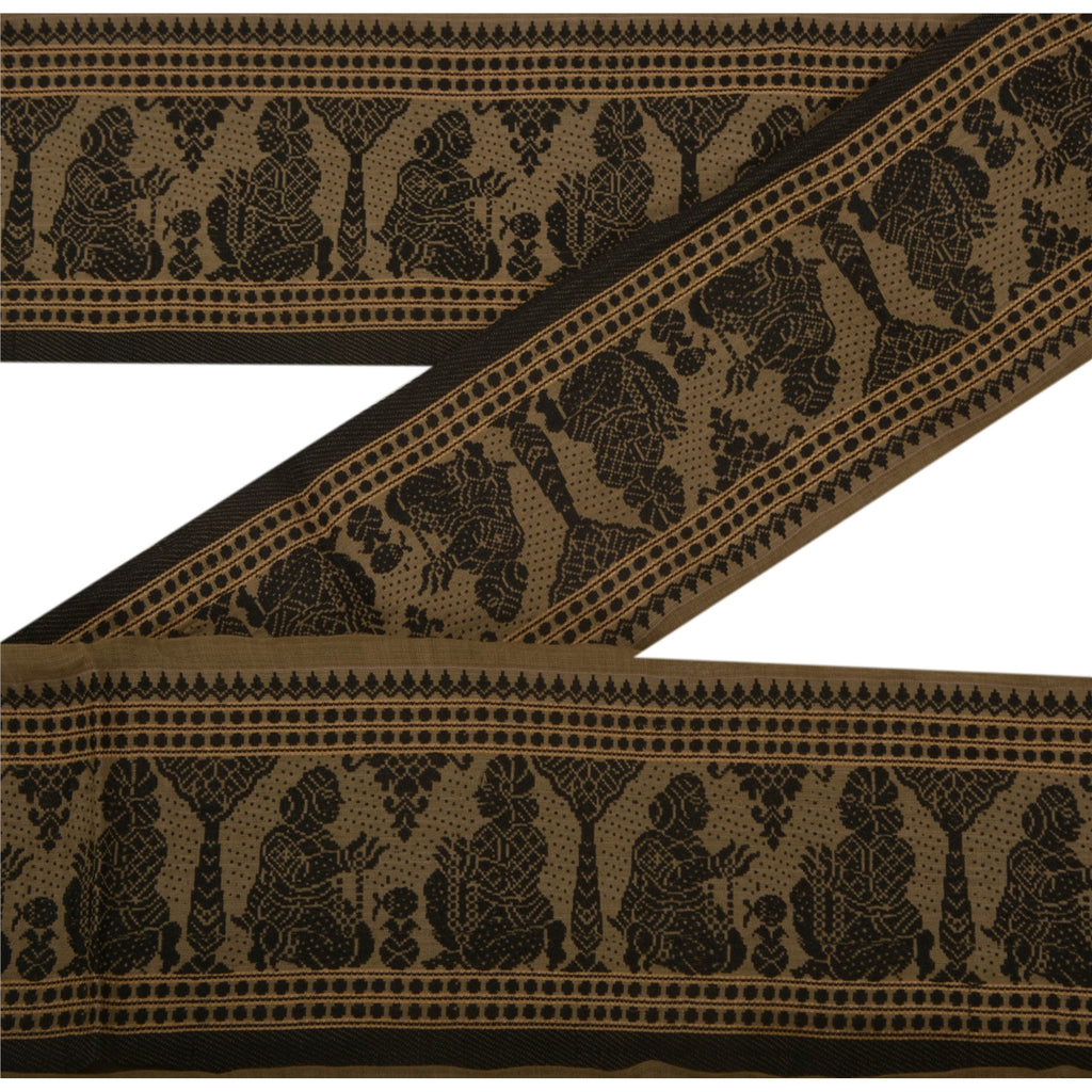 Sanskriti Vintage 1YD Sari Border 5W Baluchari WovenTrim Sewing Green Craft Lace