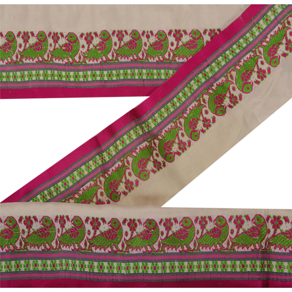 Sanskriti Vintage Cream Sari Border Hand Beaded 1 YD Craft Trim Sewing Lace