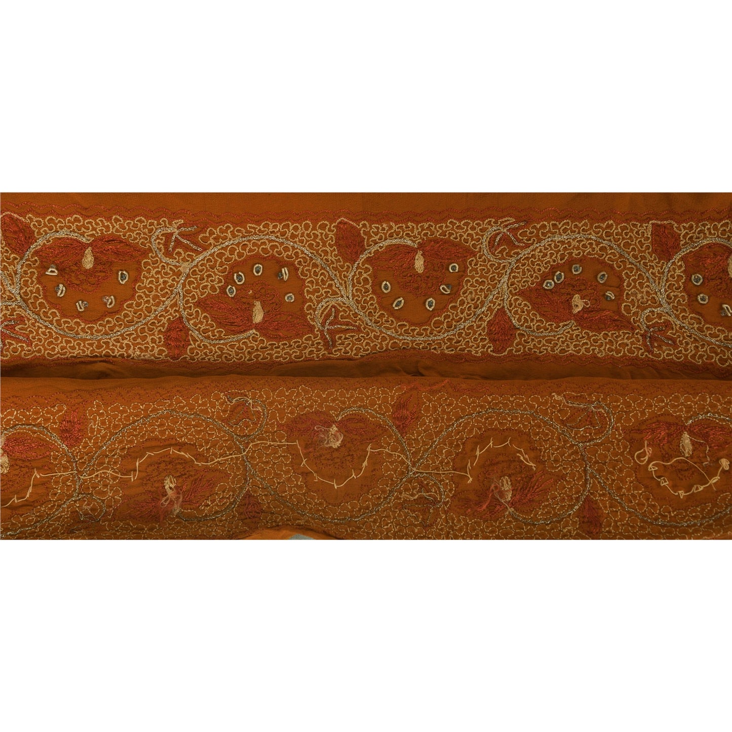 Sanskriti Vintage Orange Sari Indian Border Hand Beaded Zari 1YD Craft Trim Lace