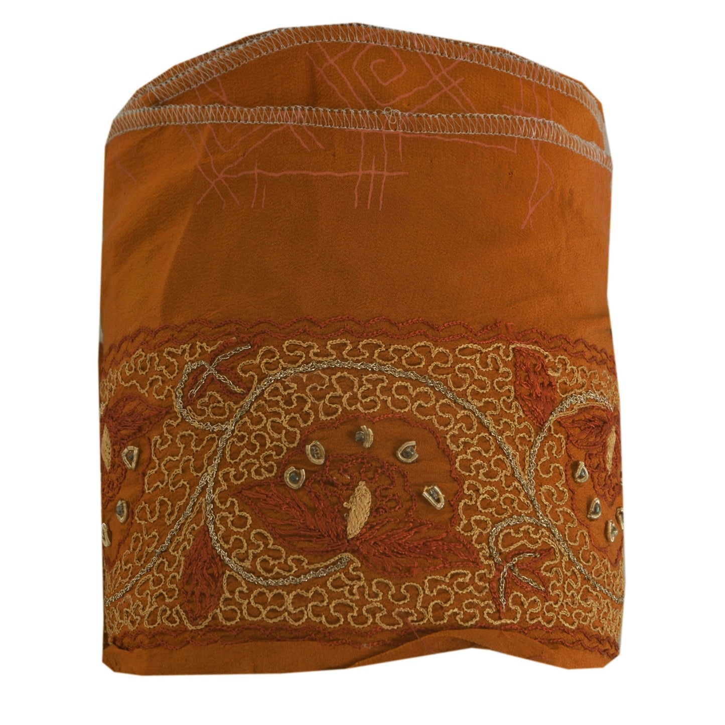 Sanskriti Vintage Orange Sari Indian Border Hand Beaded Zari 1YD Craft Trim Lace