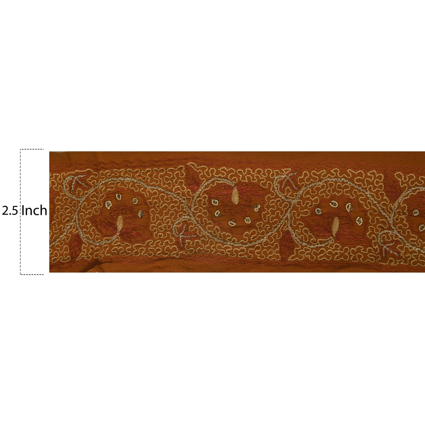 Sanskriti Vintage Orange Sari Indian Border Hand Beaded Zari 1YD Craft Trim Lace