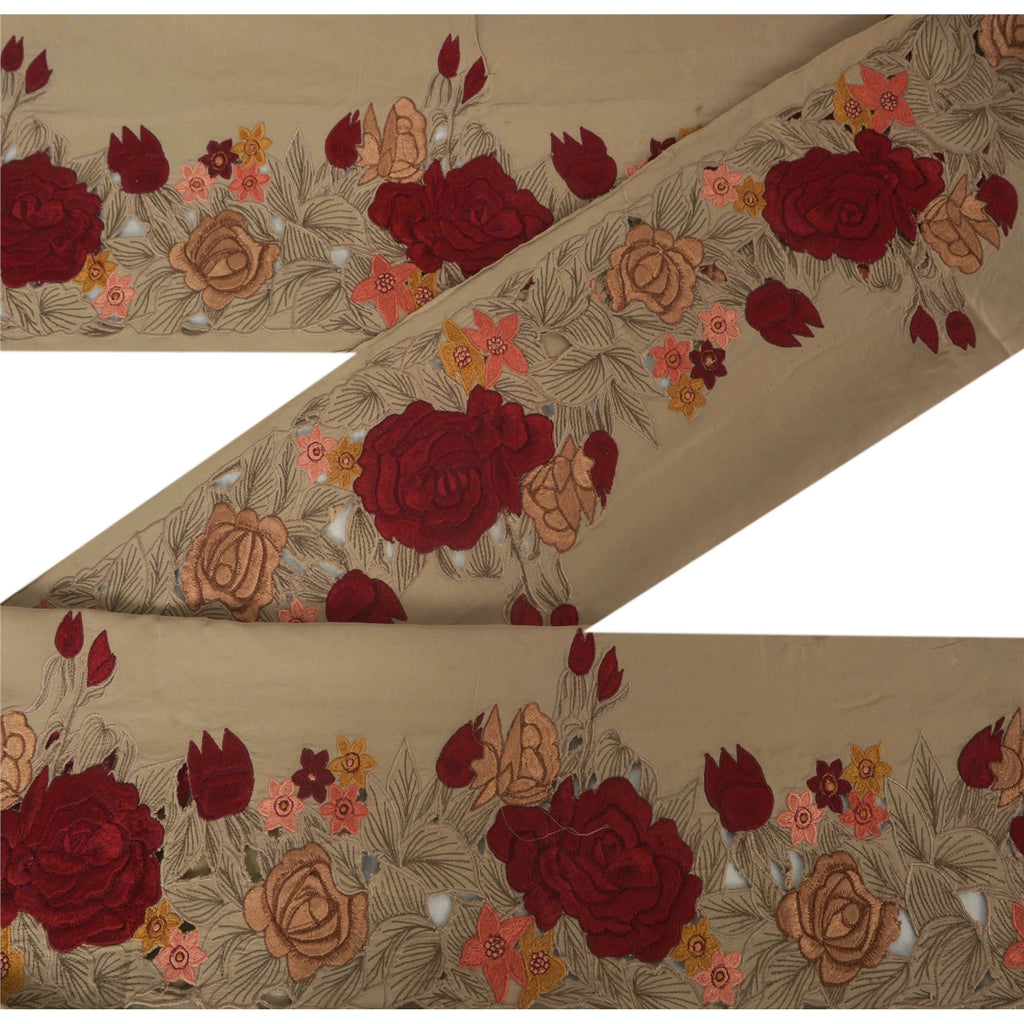 Санскрити Винтаж 1 ярд сари кайма антикварная вышитая шитье бледно-кремовое кружево