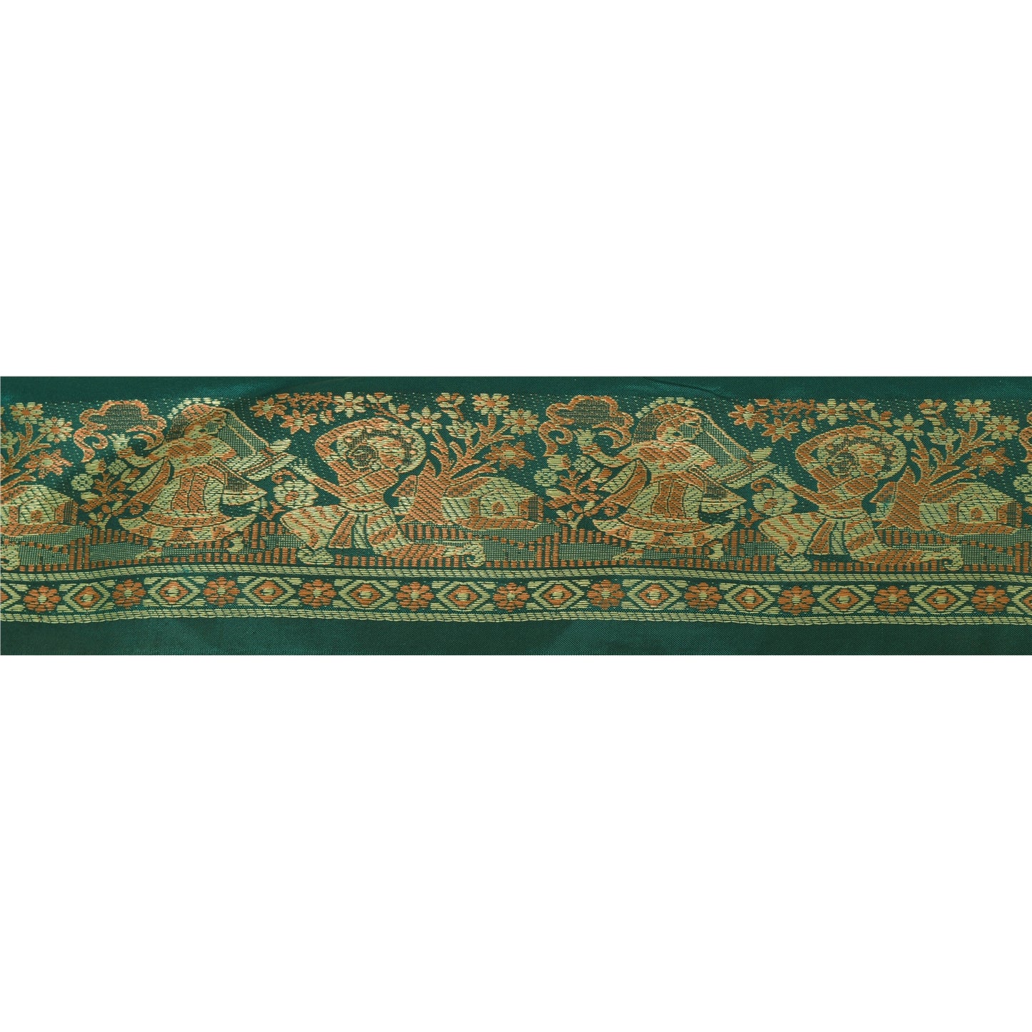 Sanskriti Vintage 1 YD Sari Border Baluchari Trim Sewing Green Craft Lace